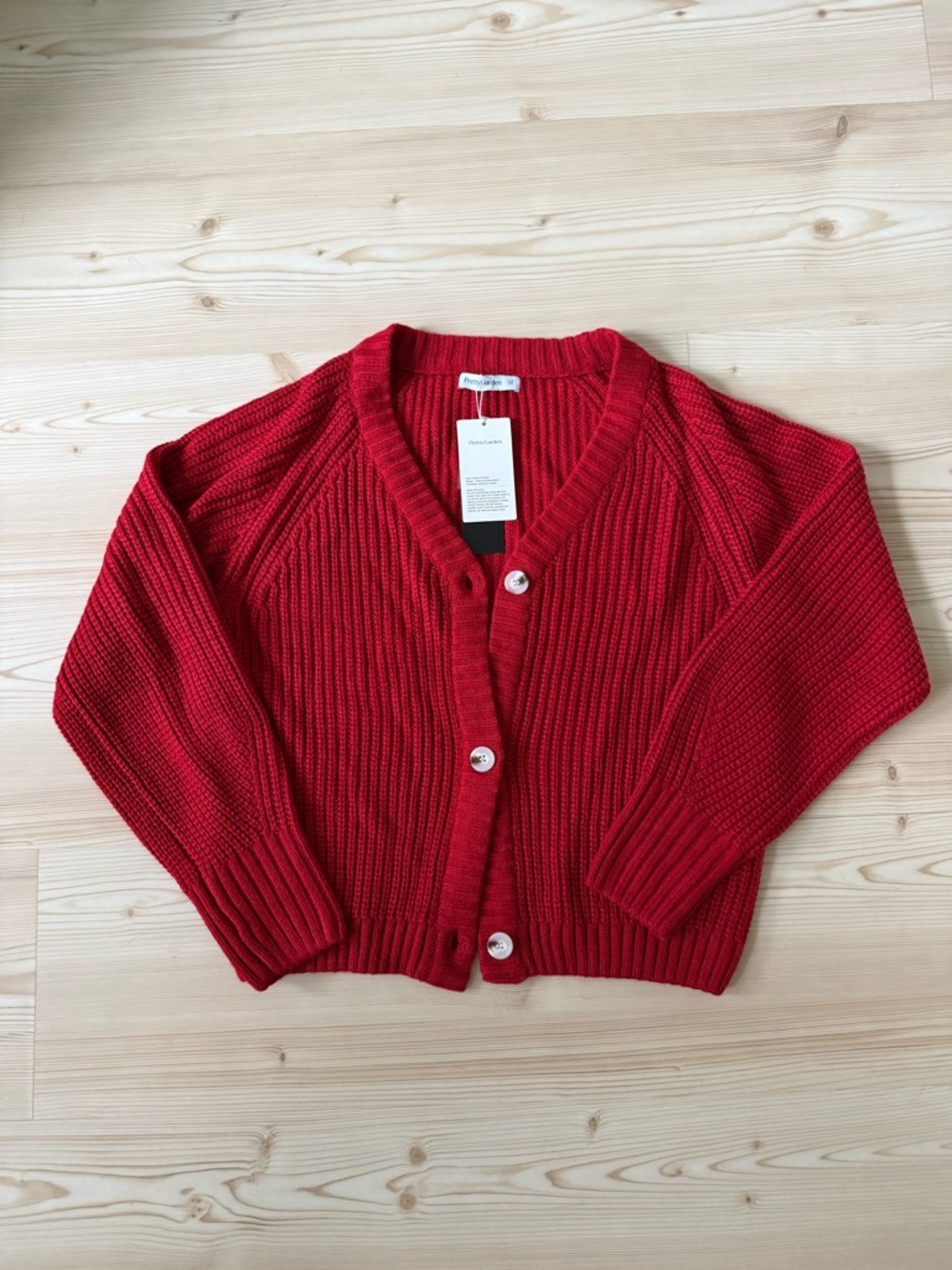 Classic Red Button-Front Ribbed Cardigan
